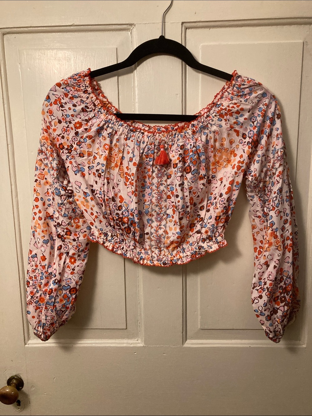 NWOT Poupette St. Barth White Crop Top with Orange & Blue Floral Print